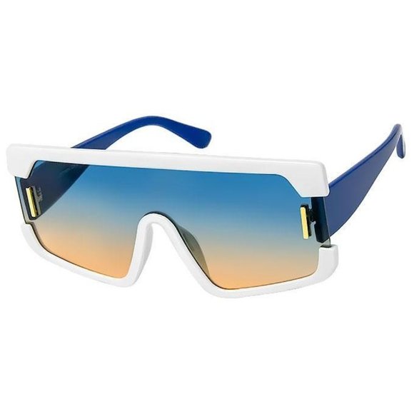 SinCity Wardrobe Accessories - Call Me Naomi Square Flat Top White, Blue Single Shield Sunglasses Gradient Lens